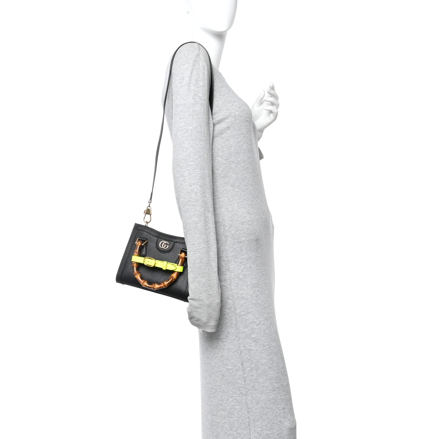 Gucci Wonka Grain Calfskin Mini Diana Tote Bag Black Yellow Fluo