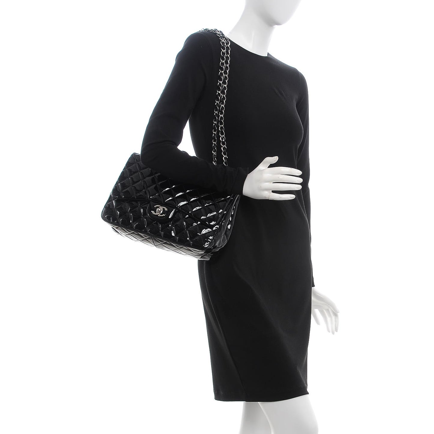 Patent Quilted Jumbo Single Flap Black