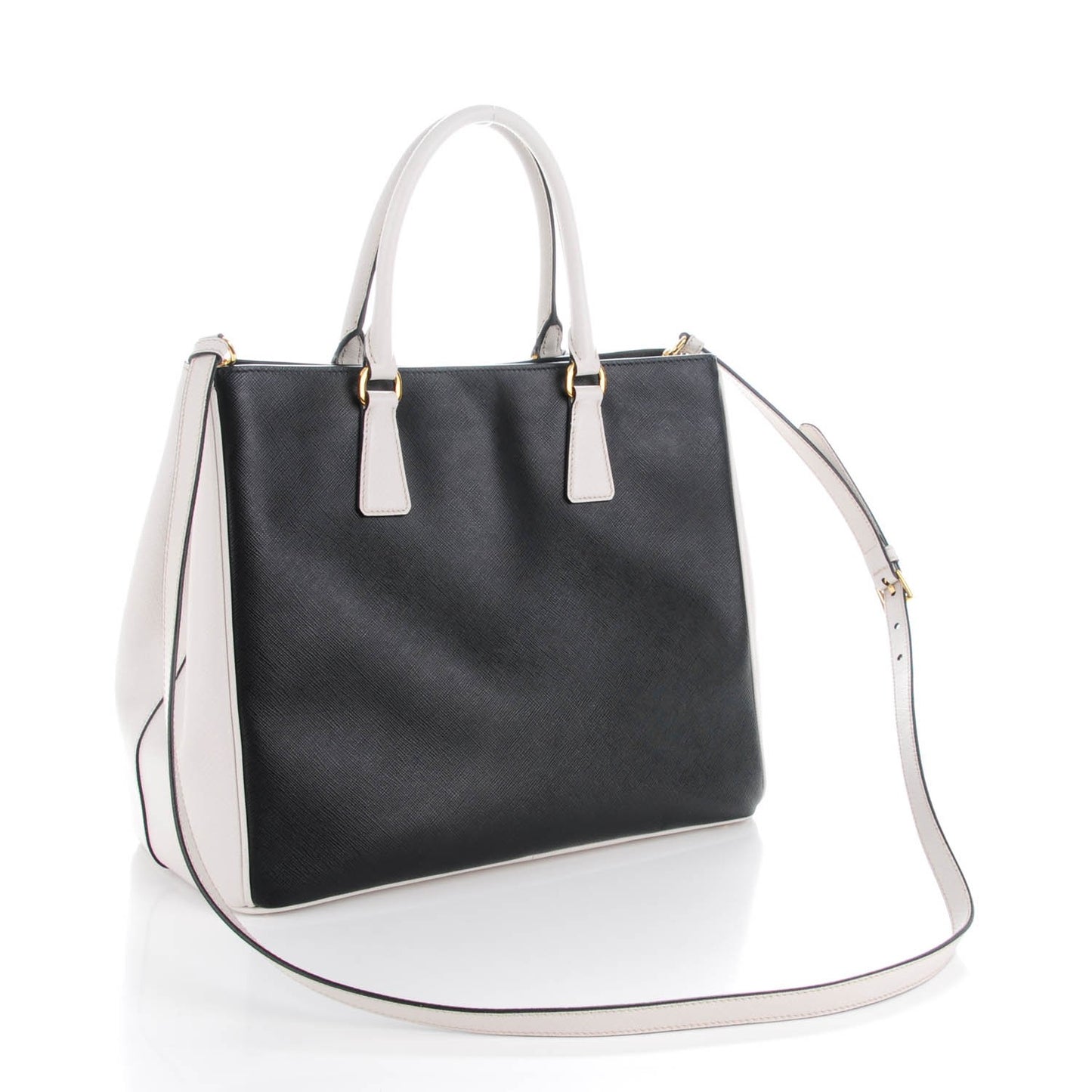 Saffiano Lux Medium Bi-Color Tote Black Talco