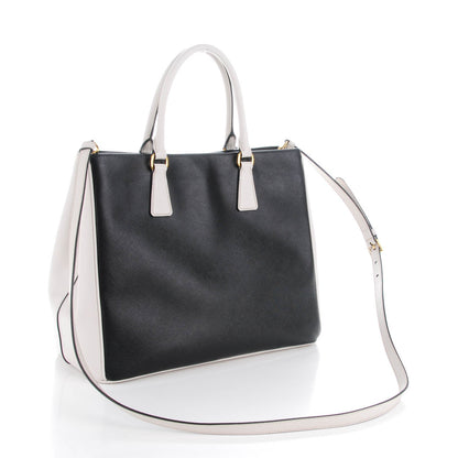 Prada Saffiano Lux Medium Bi-Color Tote Black Talco 3 of 8