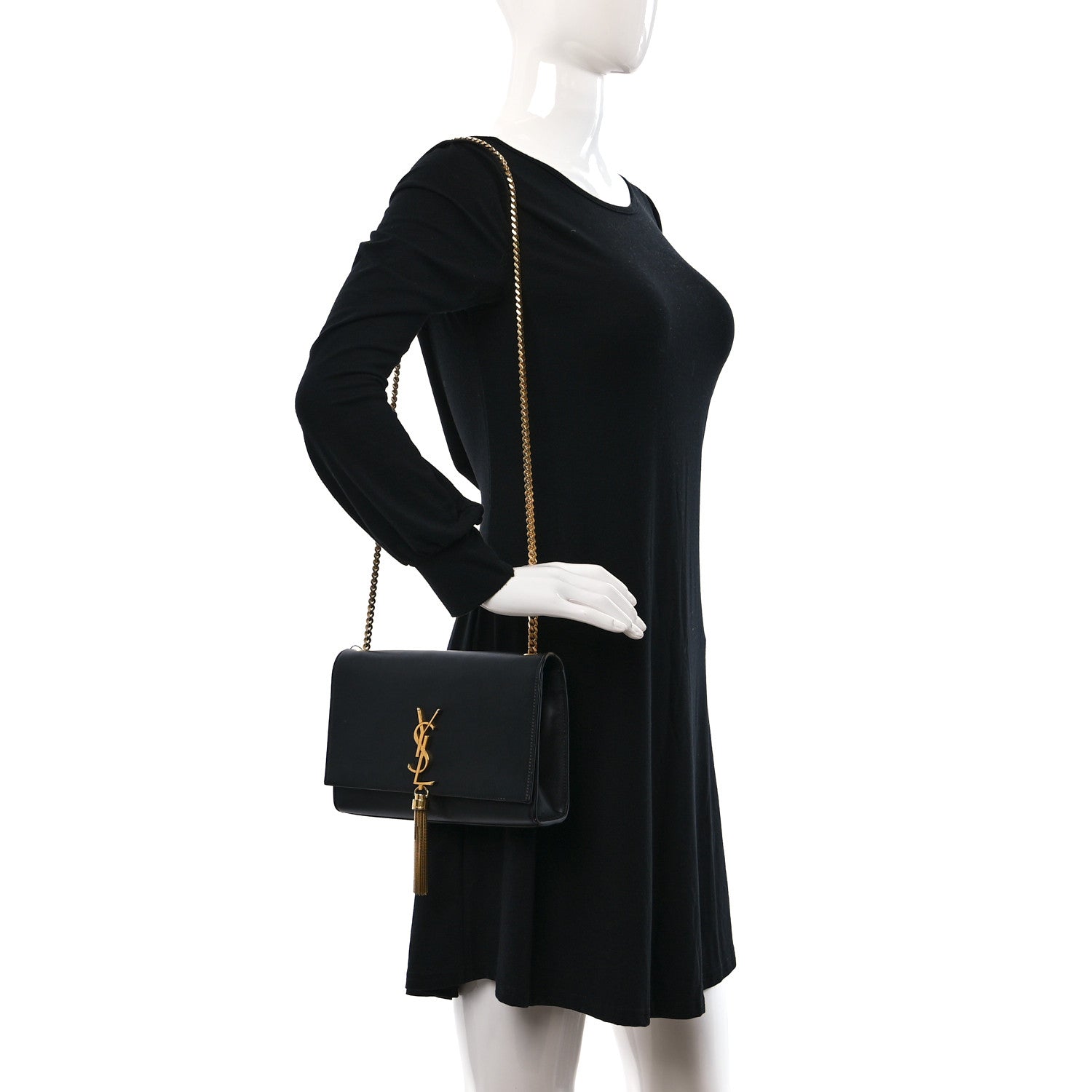 Saint Laurent Smooth Calfskin Medium Classic Monogram Kate Tassel Satchel Black 2 of 14