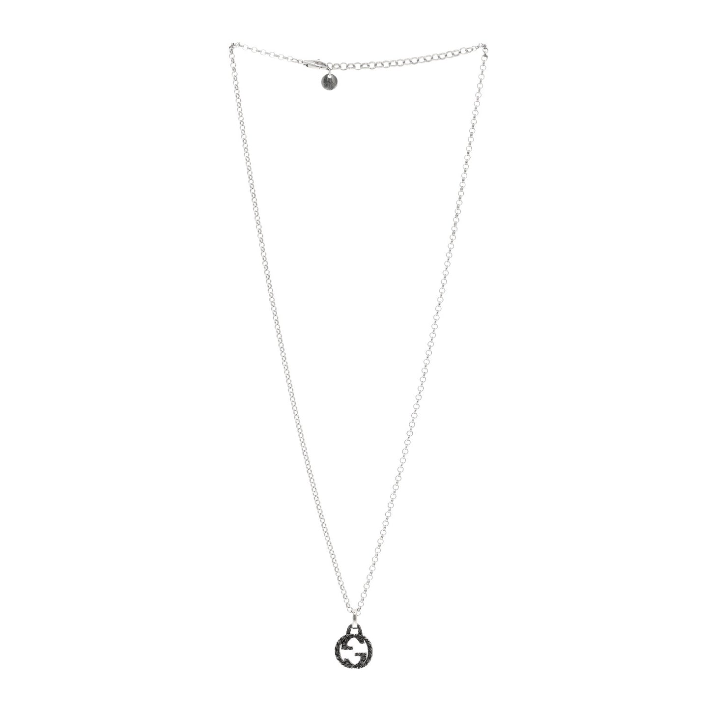 Sterling Silver Small Textured Interlocking G Pendant Necklace