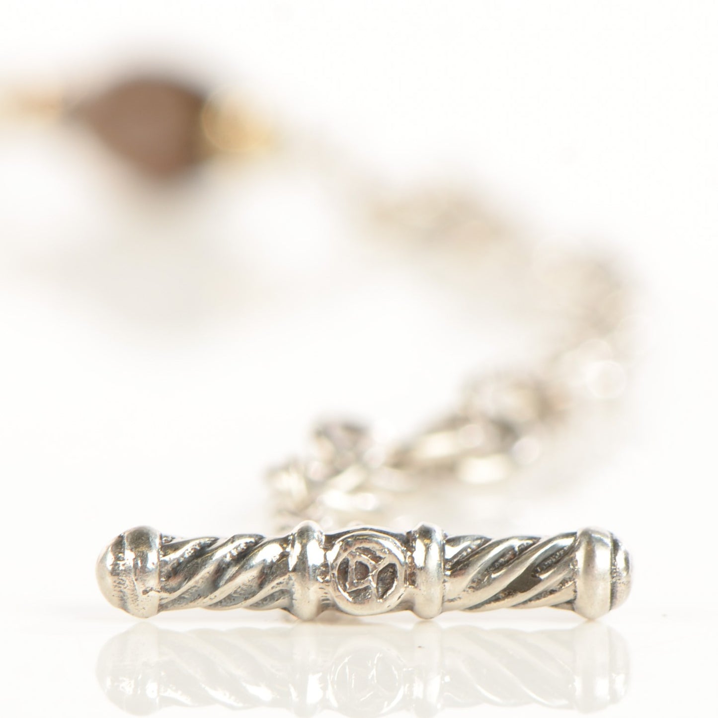 Sterling Silver 18K Yellow Gold Smoky Quartz Figaro Necklace