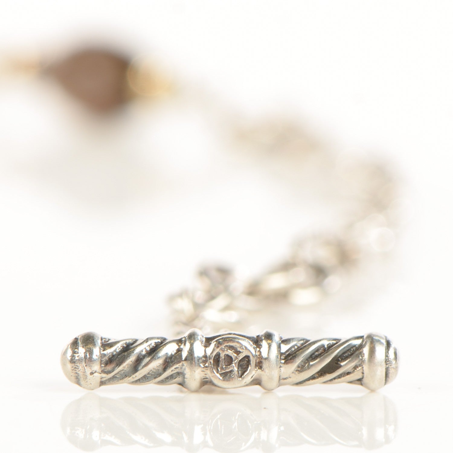David Yurman Sterling Silver 18K Yellow Gold Smoky Quartz Figaro Necklace 4 of 6