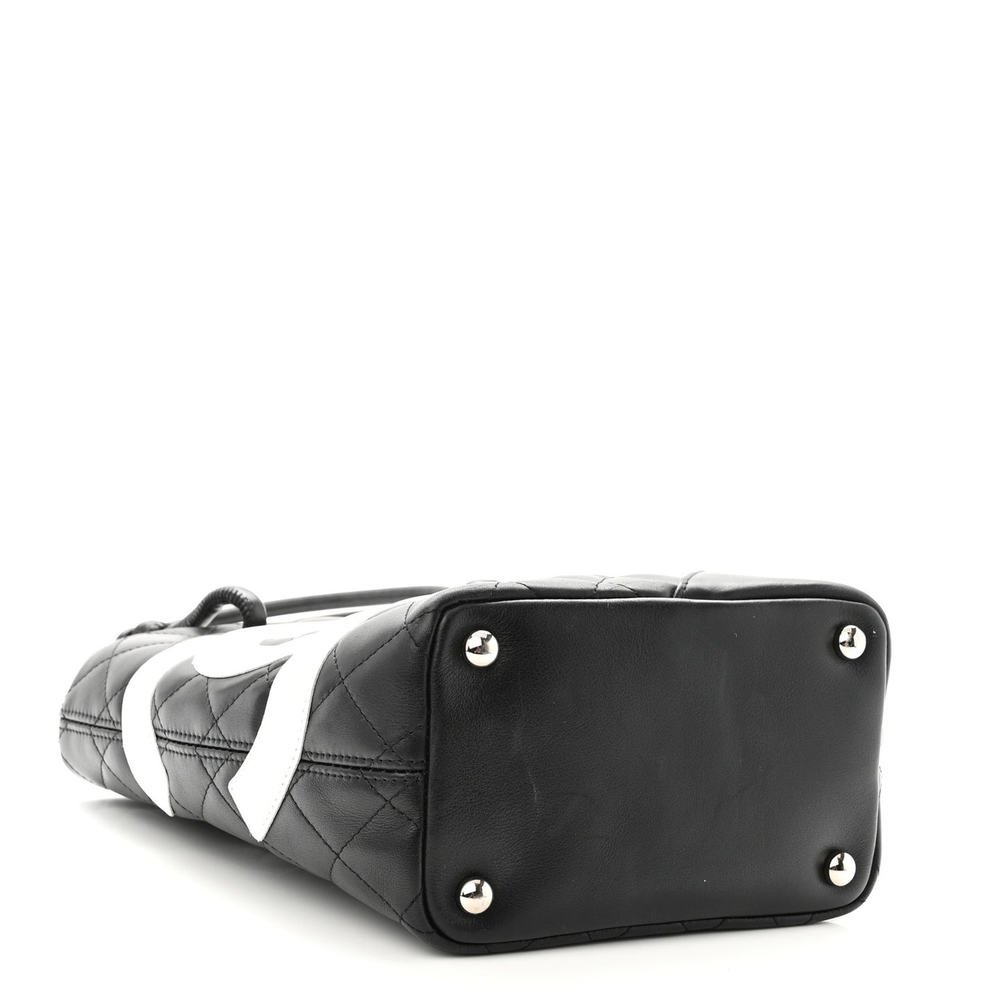 Calfskin Quilted Small Cambon Tote Black White