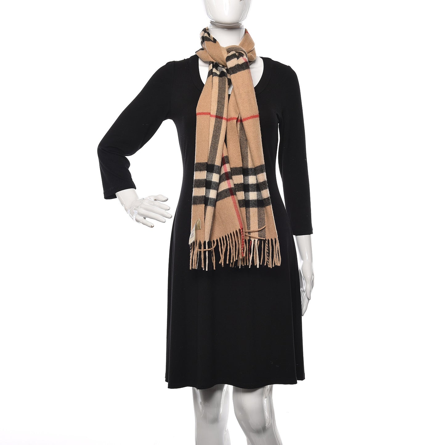 Cashmere Giant Heritage Check Fringe Scarf Camel
