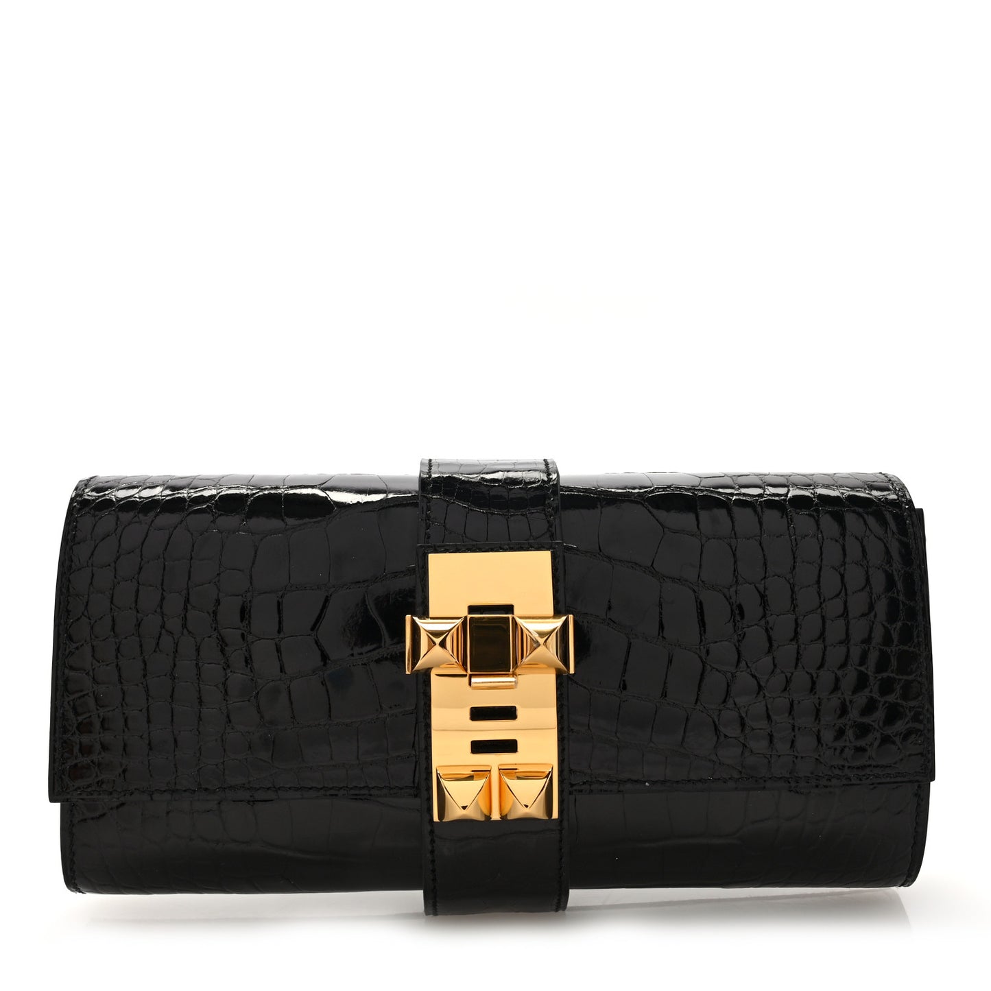Shiny Alligator Medor Clutch 23 Black