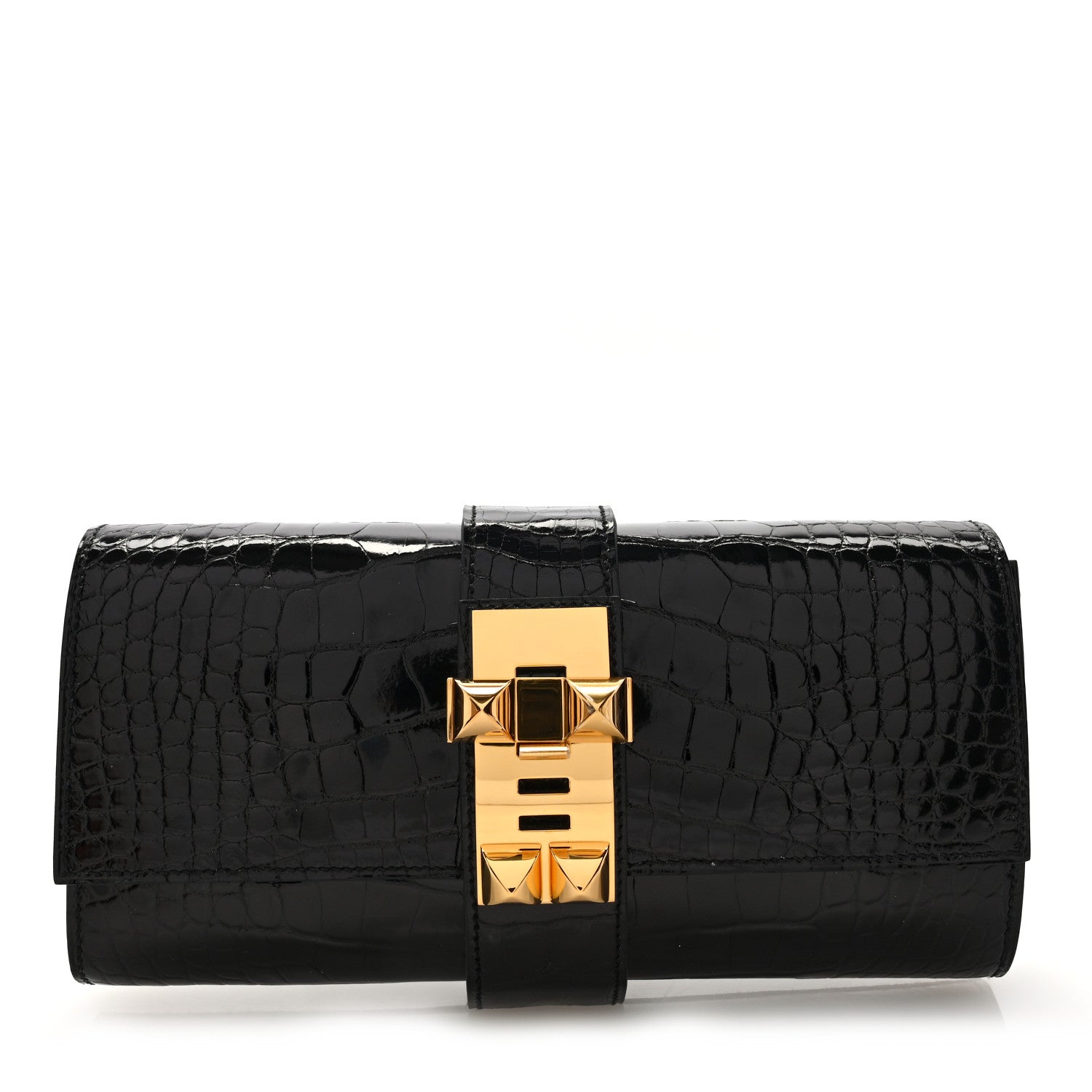 Hermes Shiny Alligator Medor Clutch 23 Black 1 of 8