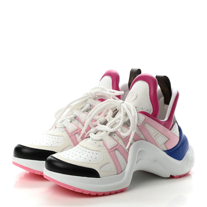 Louis Vuitton Calfskin Technical Nylon LV Archlight Sneakers 38 White Pink Blue 3 of 9