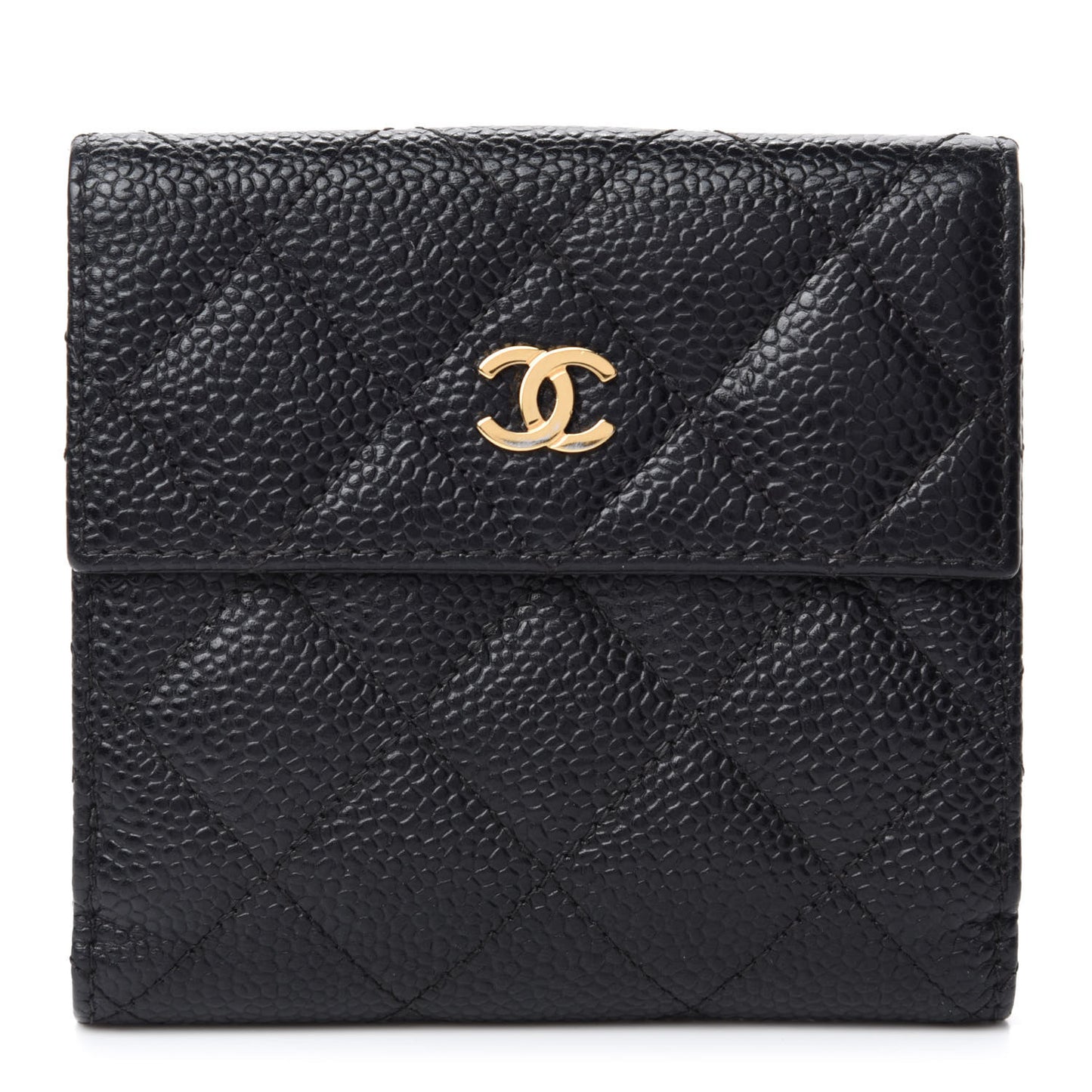 Caviar Quilted Compact French Flap Wallet Black