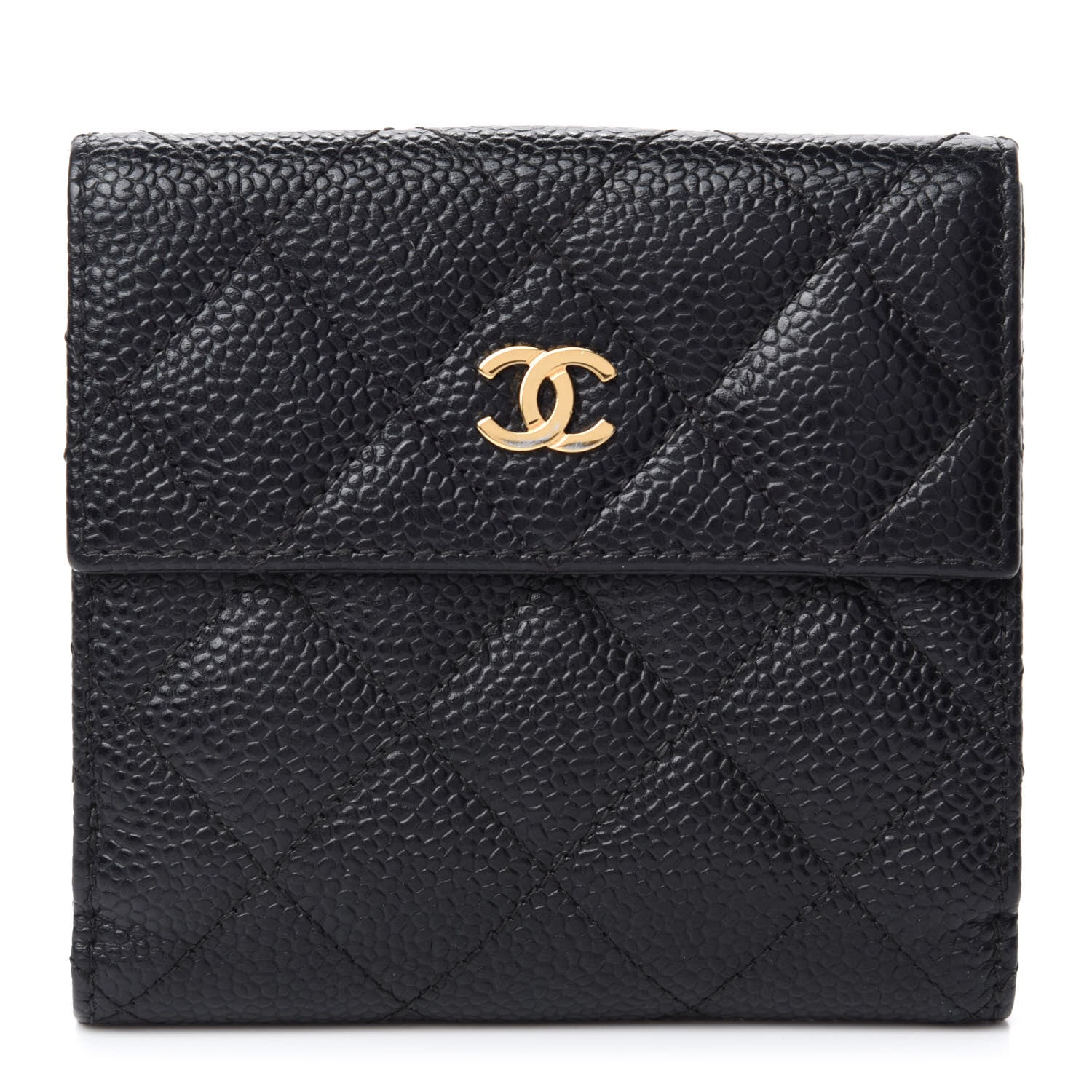 Chanel Caviar Quilted Compact French Flap Wallet Black 1 of 9