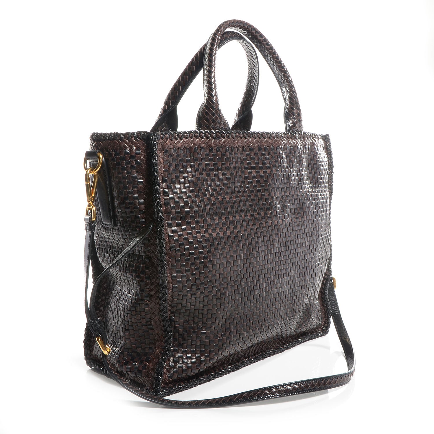 Prada Goatskin Woven Large Tote Moro Black 3 of 9