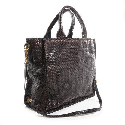Prada Goatskin Woven Large Tote Moro Black 3 of 9