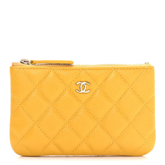 Caviar Quilted Small Cosmetic Case Yellow