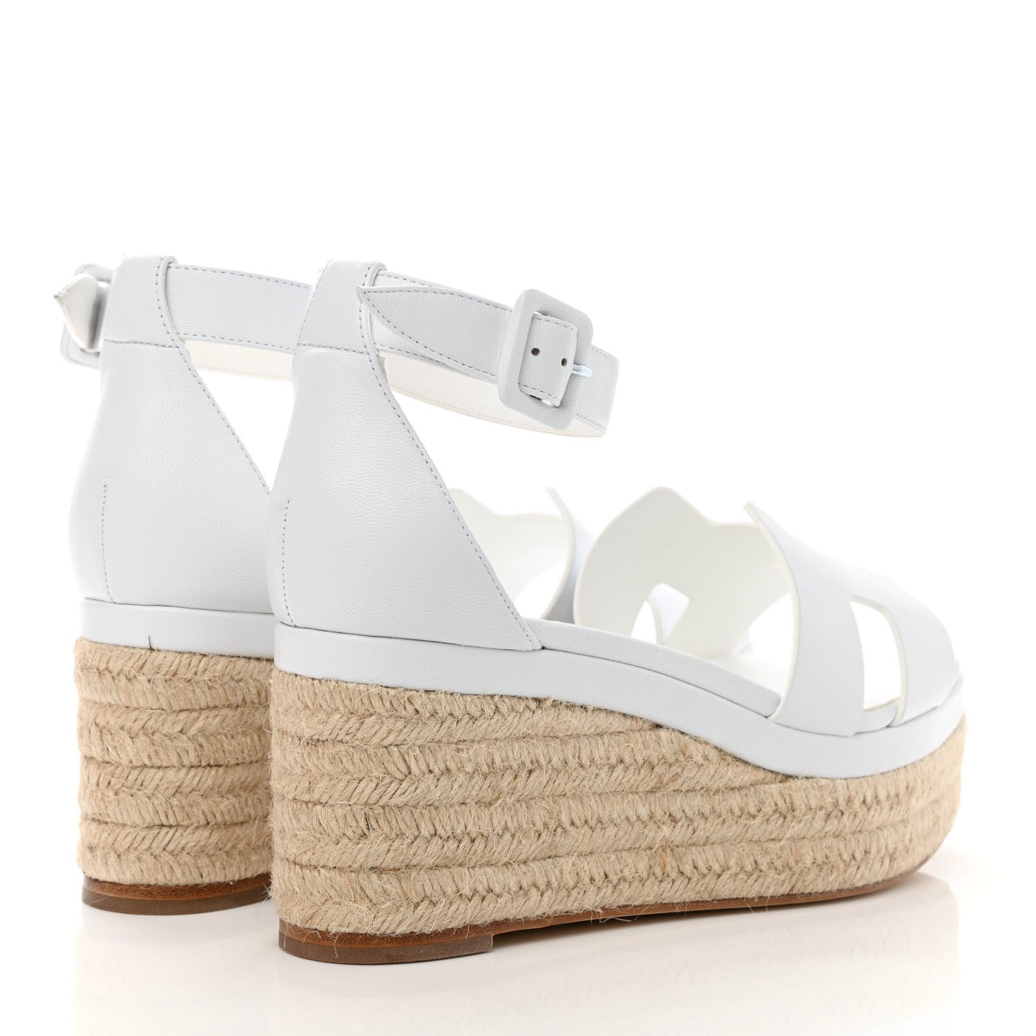 Hermes Goatskin Elda Espadrille Wedge Sandals 39 White 4 of 9
