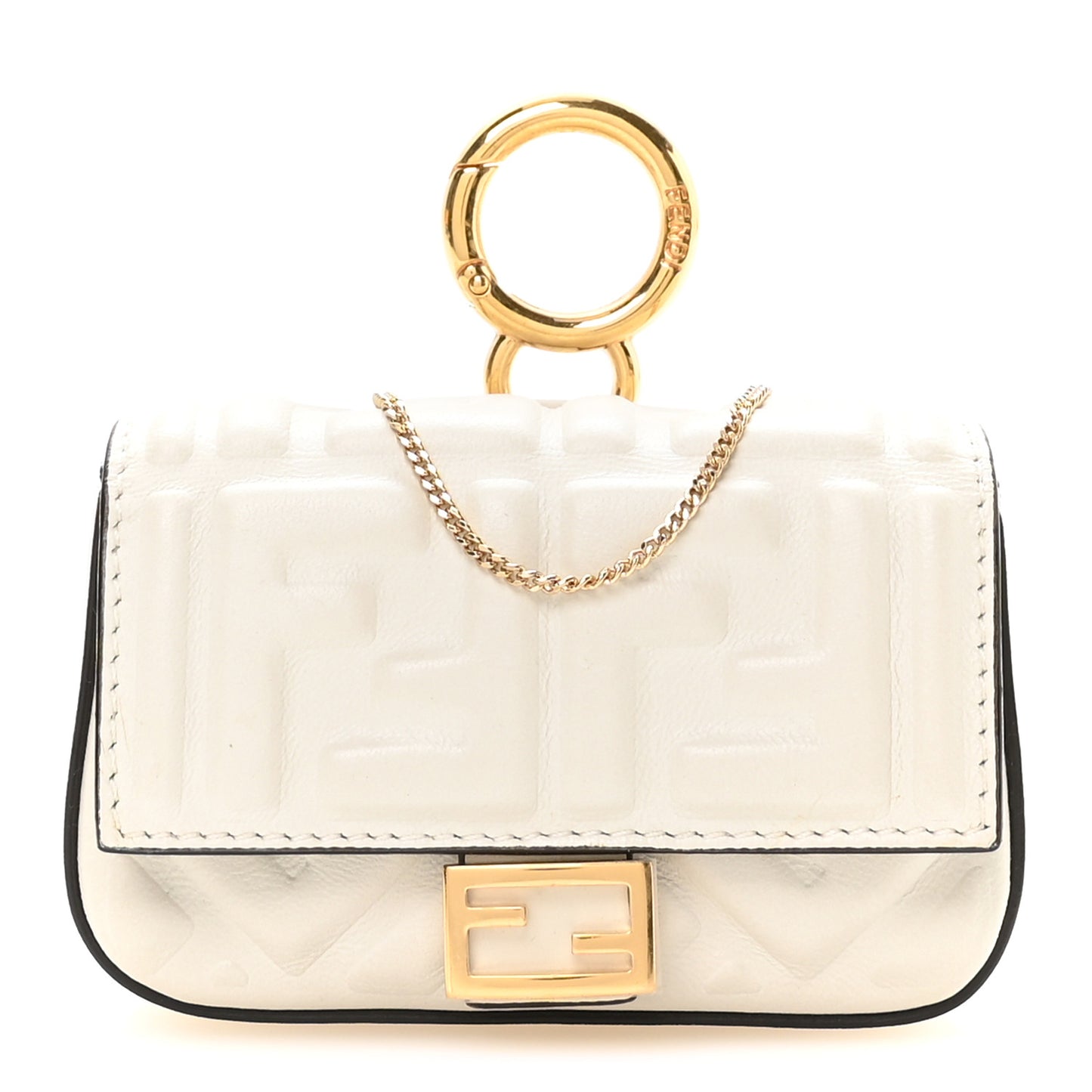 Nappa Matisse FF Embossed Nano Baguette Charm White