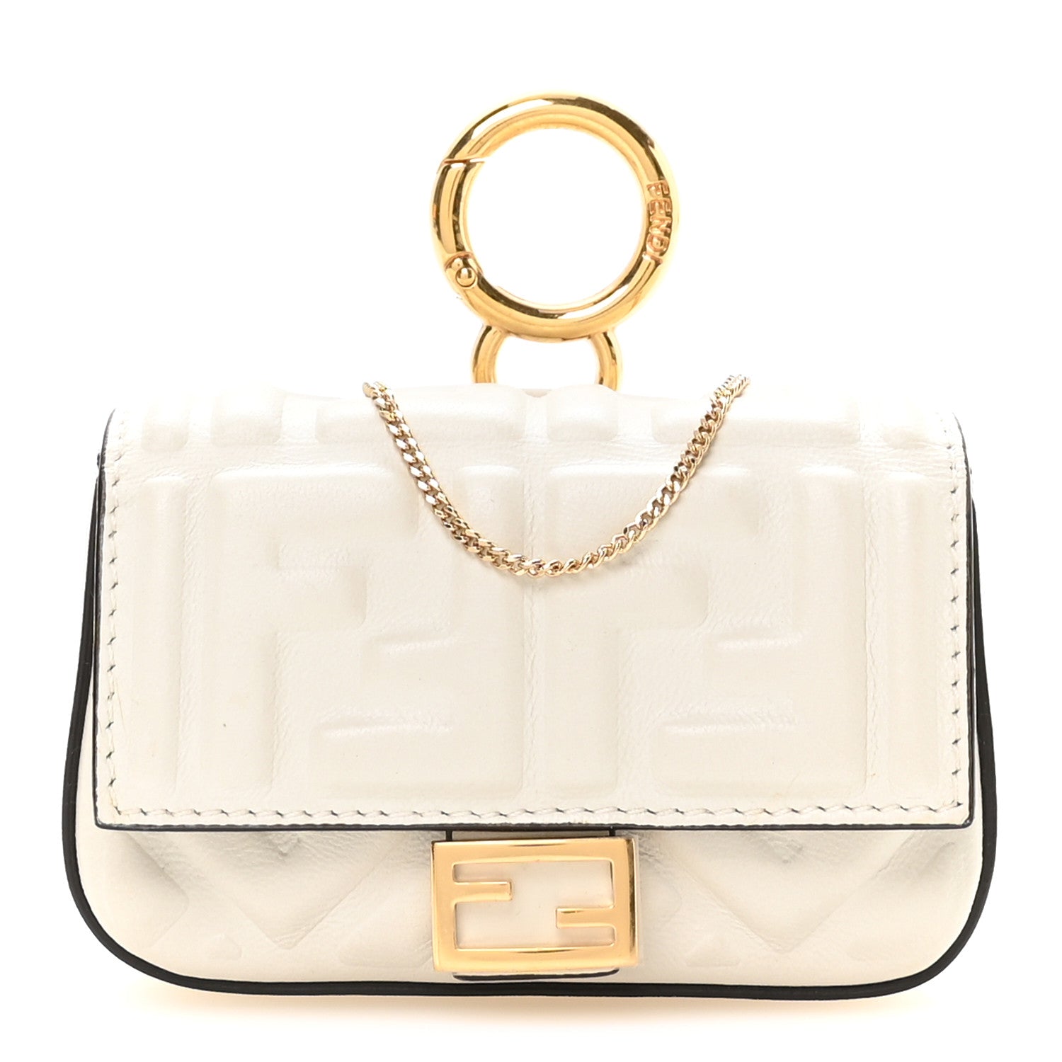 Fendi Nappa Matisse FF Embossed Nano Baguette Charm White 1 of 10