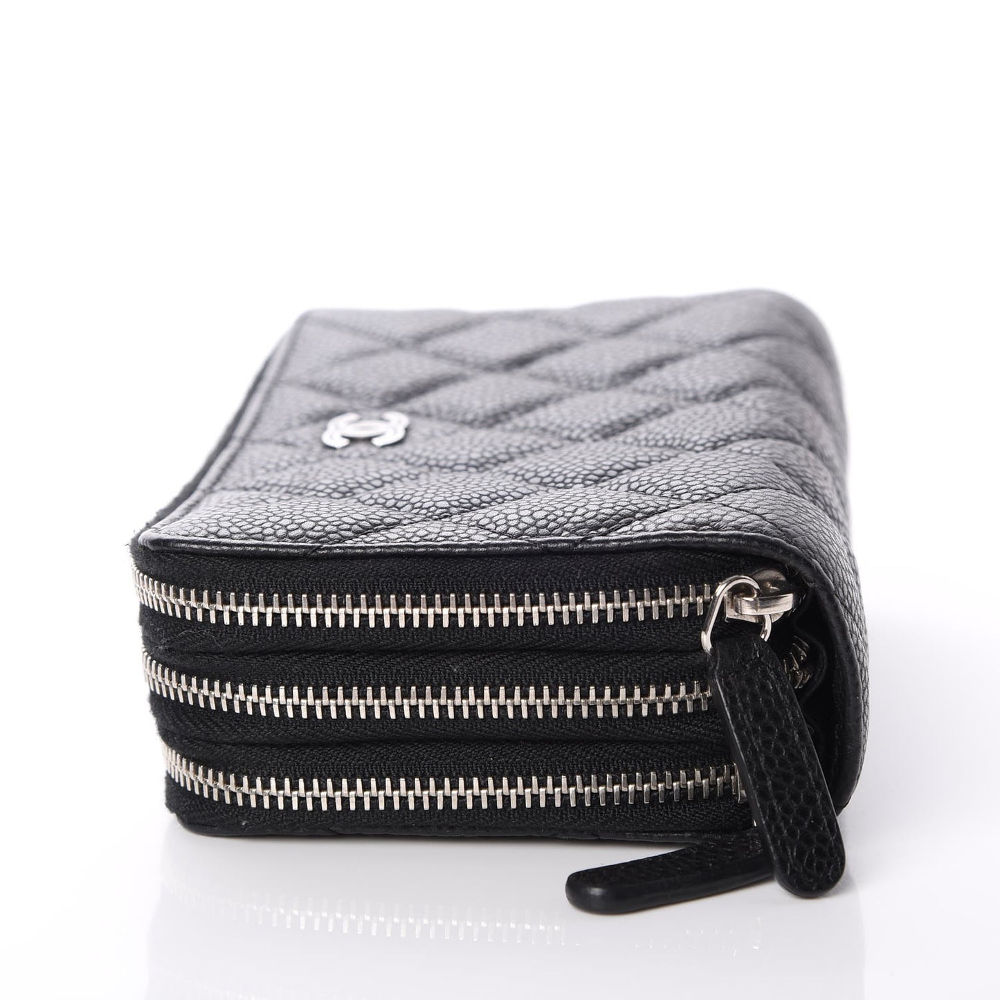 Caviar Quilted Large Zip Around Phone Holder Black