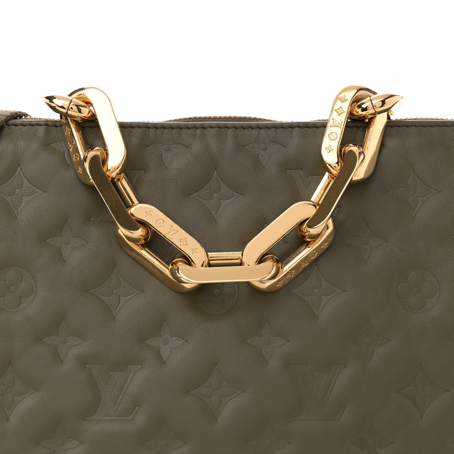 Lambskin Embossed Monogram Coussin MM Khaki