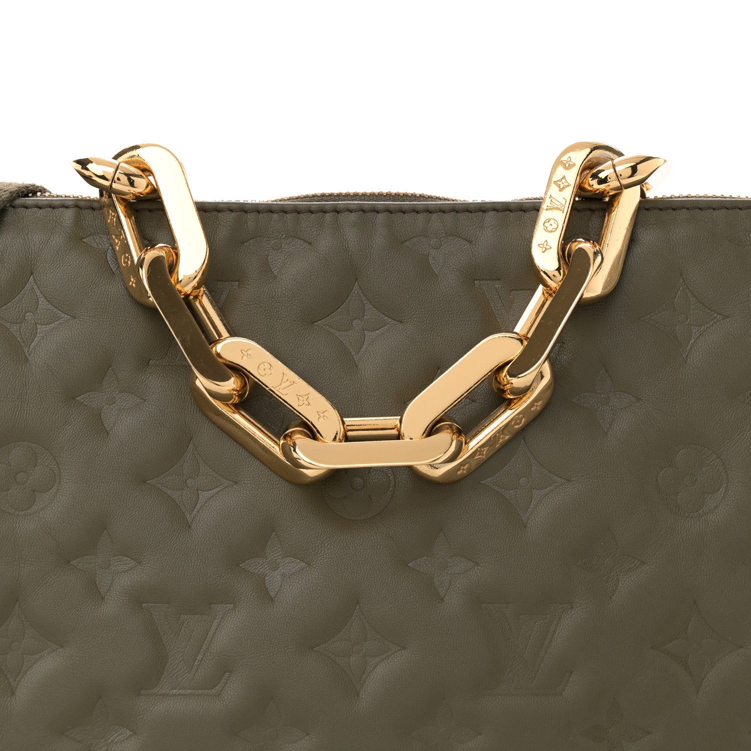 Louis Vuitton Lambskin Embossed Monogram Coussin MM Khaki 8 of 11