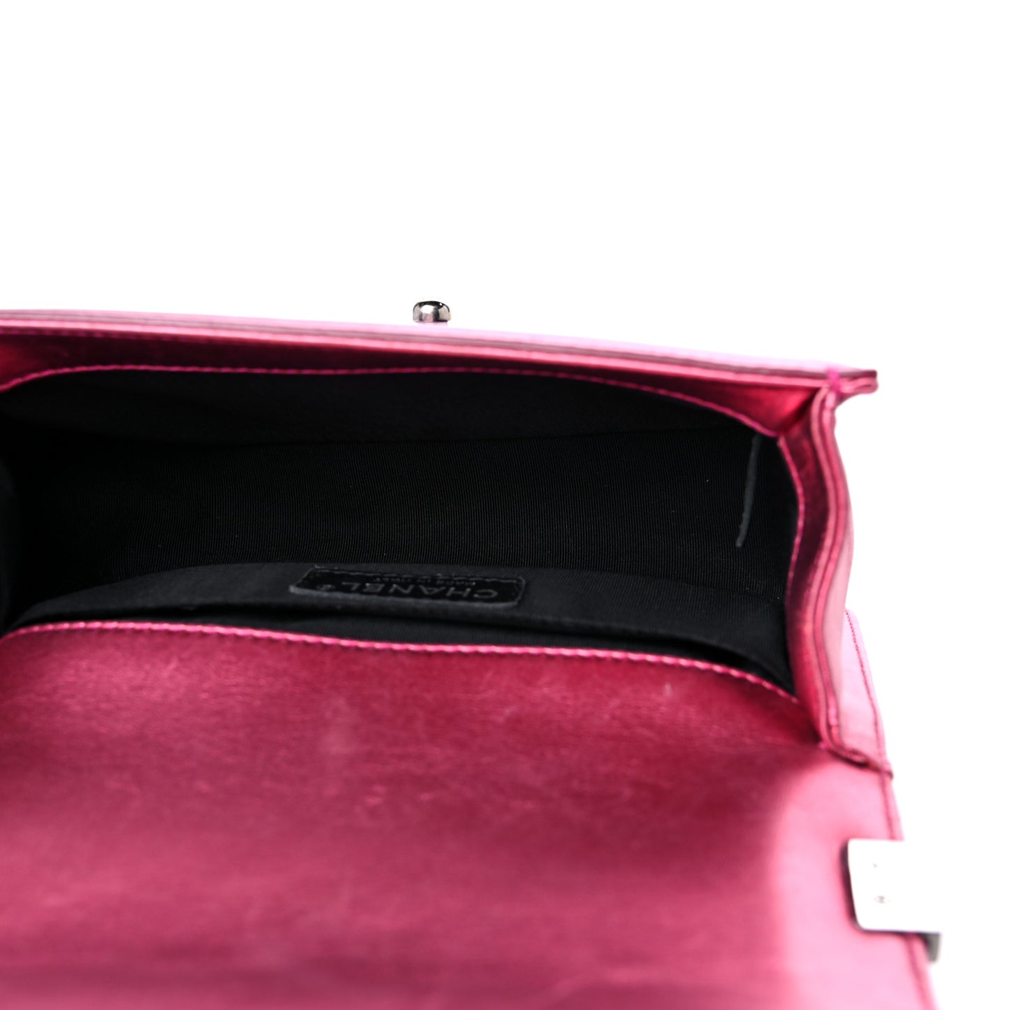 Metallic Patent Calfskin Quilted Small Boy Flap Pink