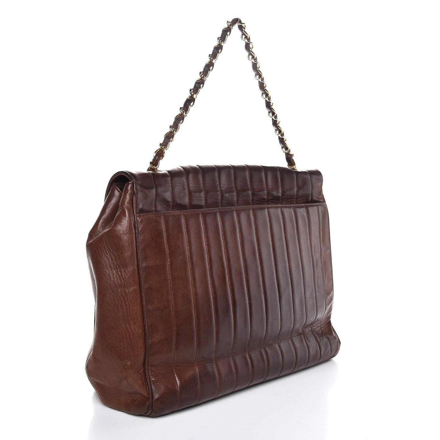 Lambskin Vertical Quilt Maxi Flap Brown