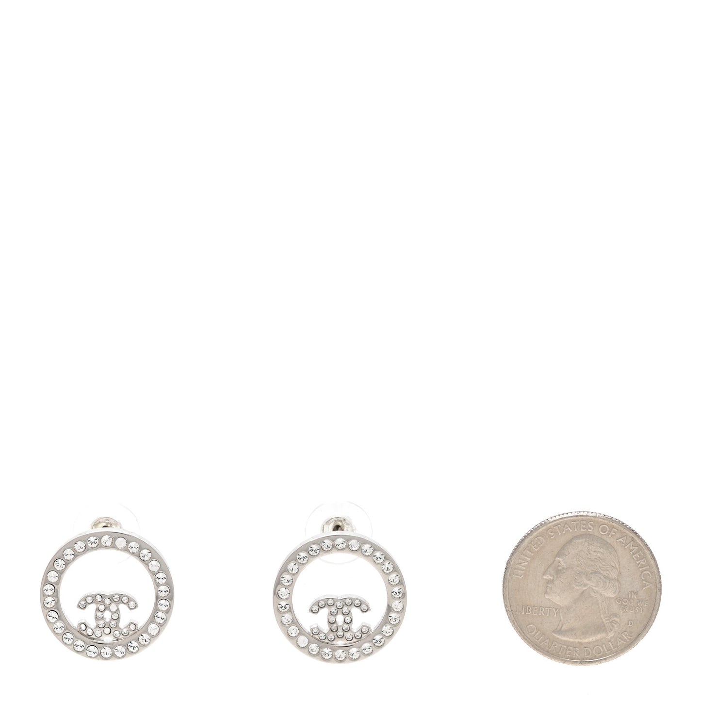 Crystal CC Round Earrings Silver