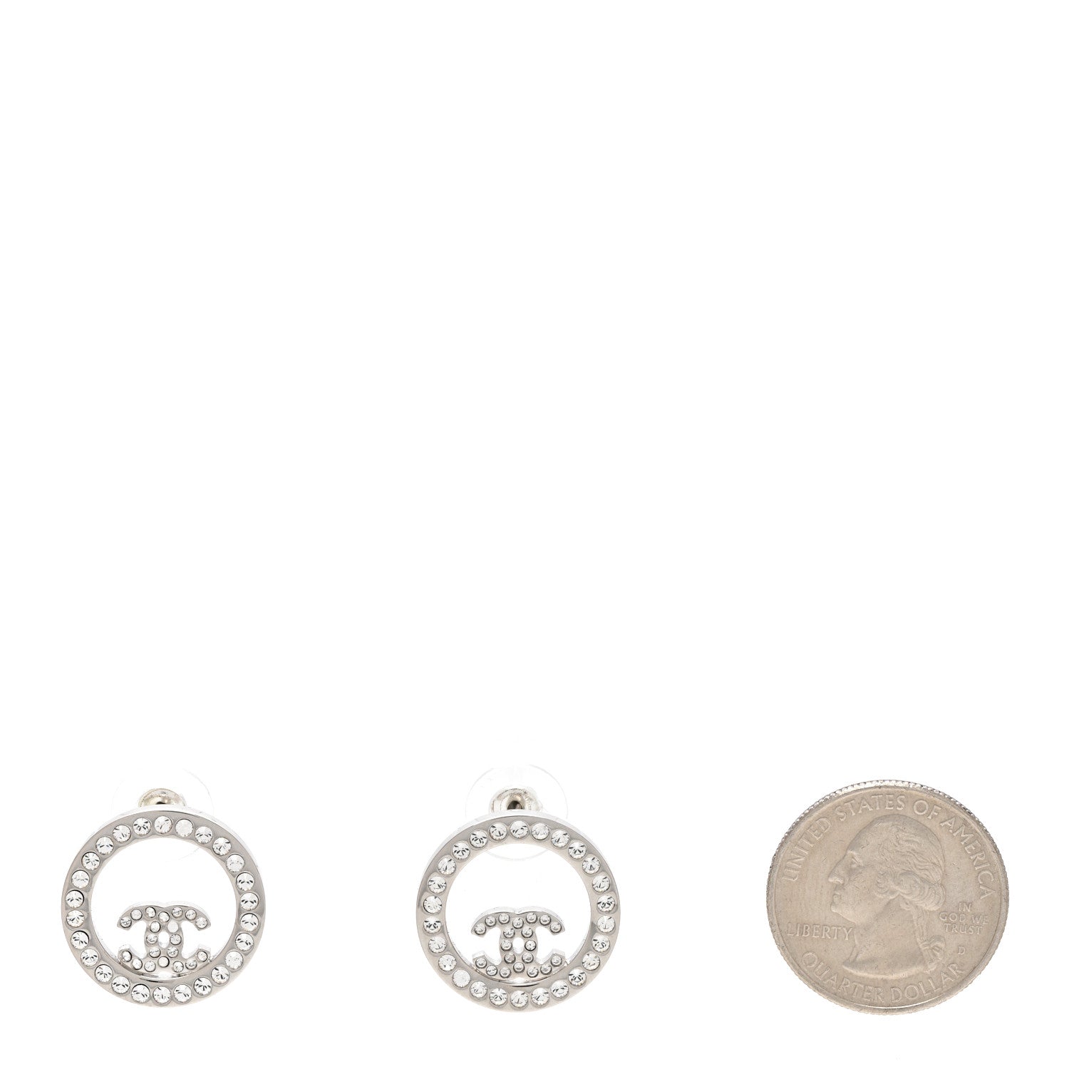 Chanel Crystal CC Round Earrings Silver 2 of 5