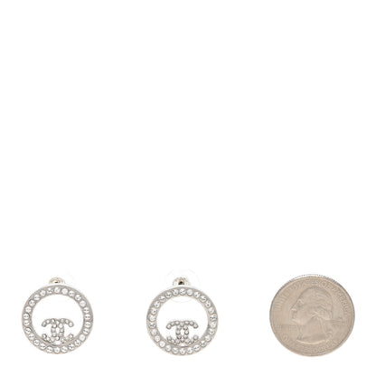 Chanel Crystal CC Round Earrings Silver 2 of 5
