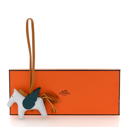 Hermes Milo Lambskin Grigri Rodeo Pegase Horse Bag Charm PM Bleu Brume Sesame Vert Bosphore 5 of 5