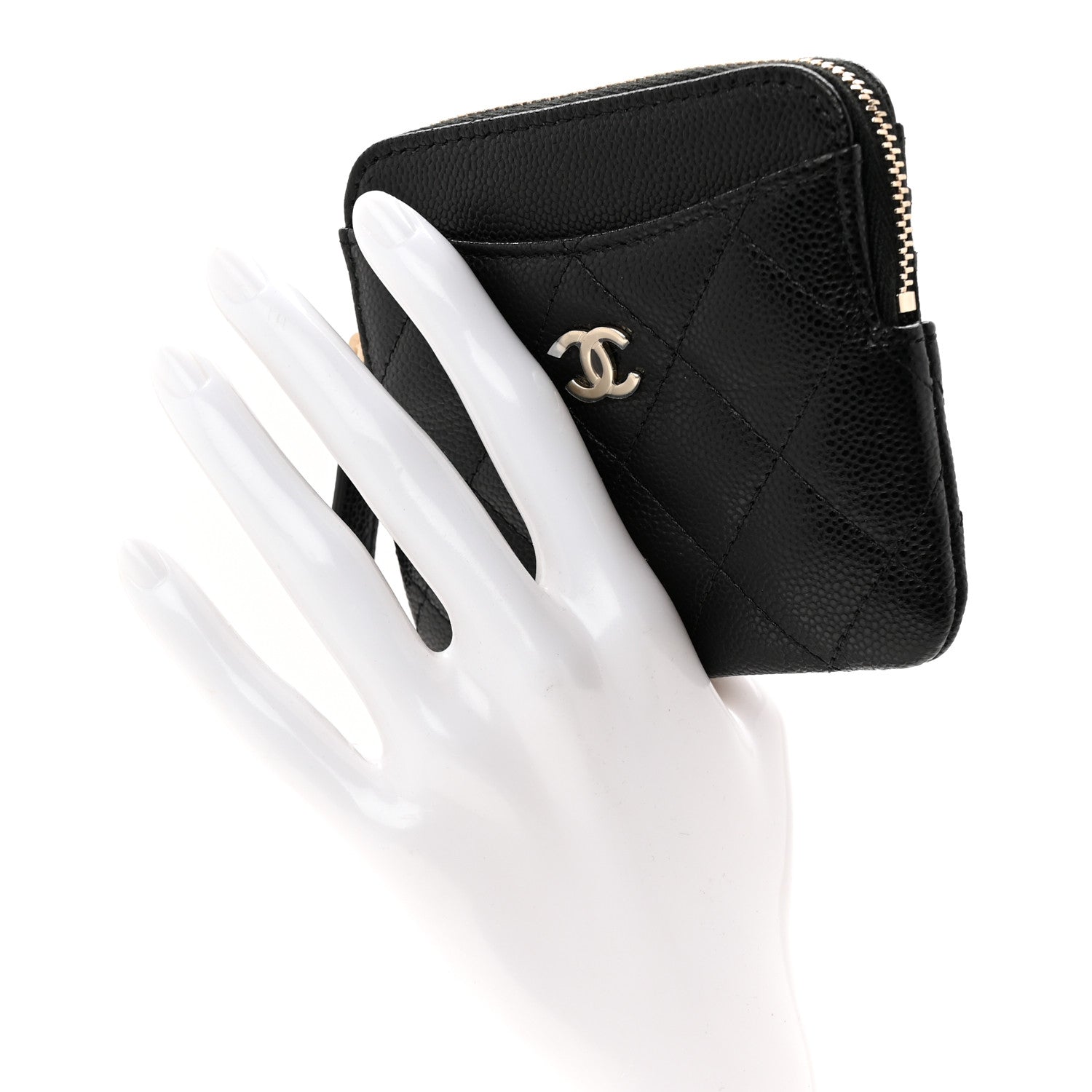 Chanel Caviar Quilted Zip Card Holder Wallet Black 2 of 8