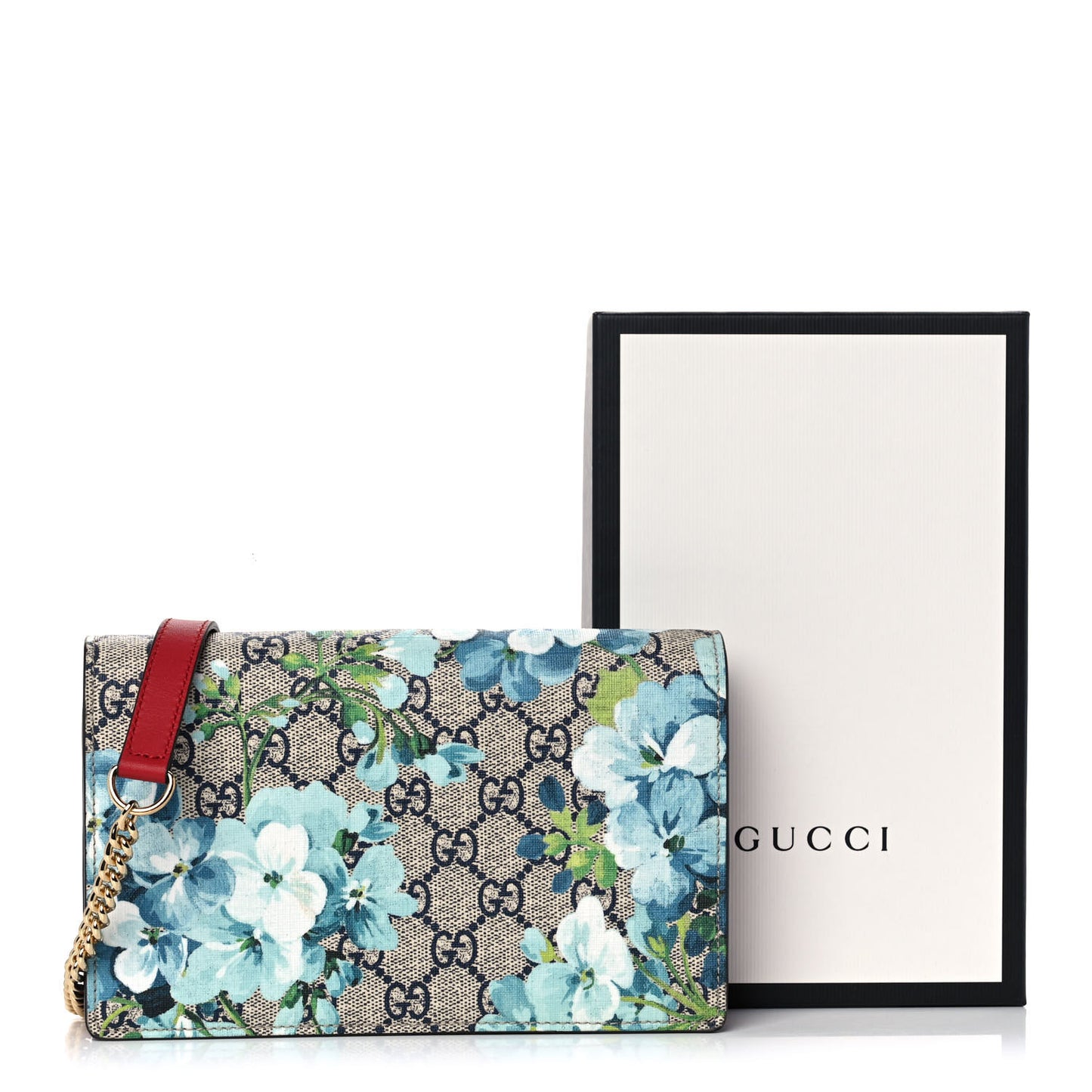 GG Supreme Monogram Blooms Chain Wallet Blue