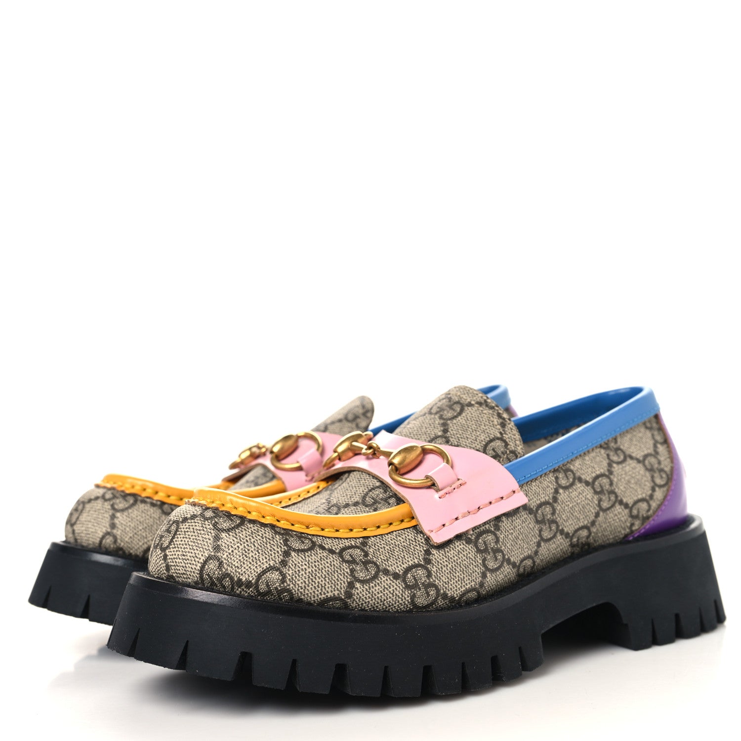 Gucci GG Supreme Monogram Cordovan Lux Womens Harald Horsebit 25mm Platform Loafers 35.5 Beige Sugar Pink Crop Shine Purple Marine 4 of 9