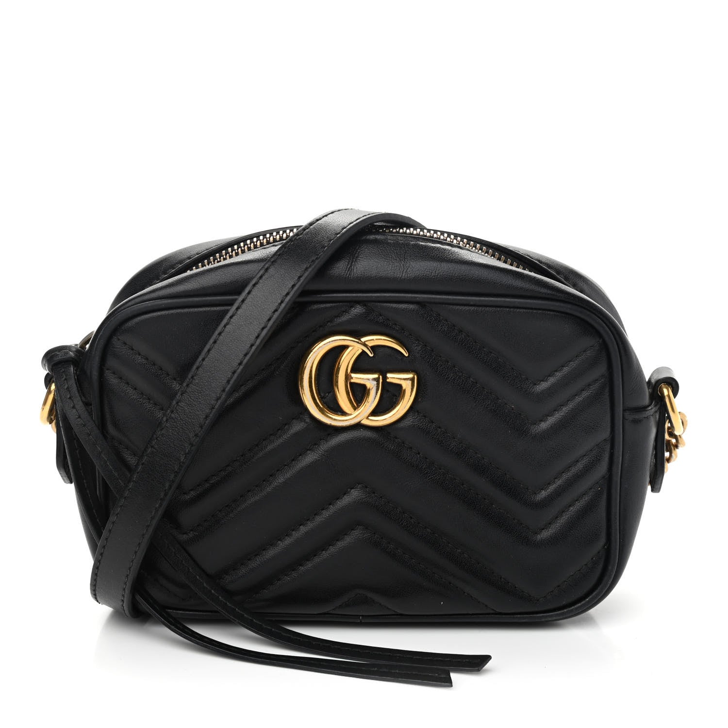 Gucci Calfskin Matelasse Mini GG Marmont Chain Shoulder Bag Black 1 of 13