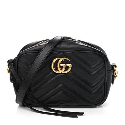 Gucci Calfskin Matelasse Mini GG Marmont Chain Shoulder Bag Black 1 of 13