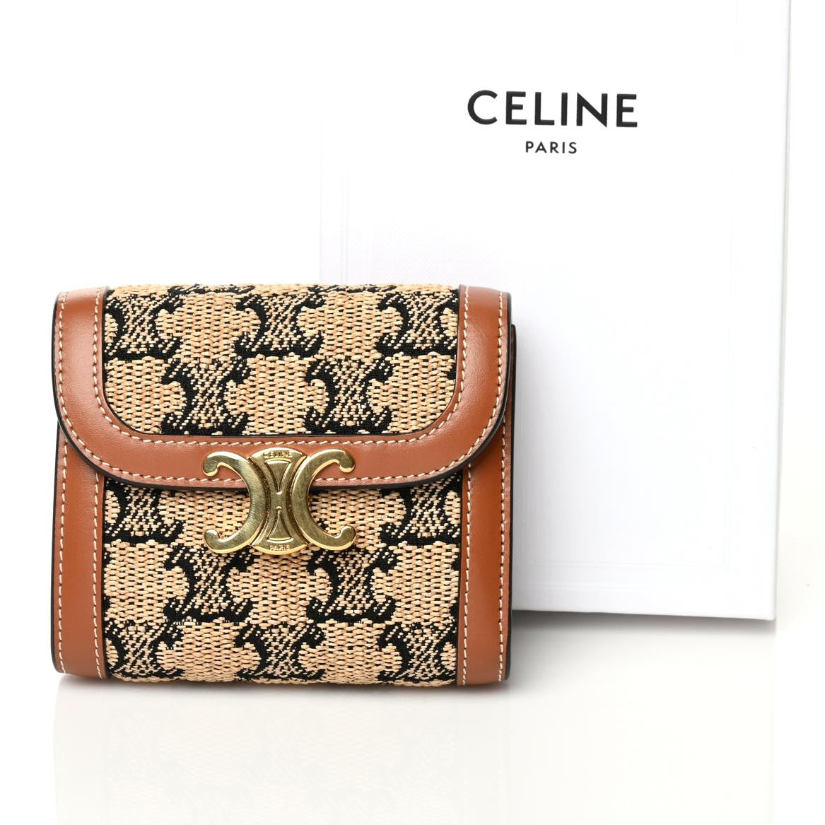 Calfskin Triomphe Canvas Small Triomphe Wallet Natural Tan