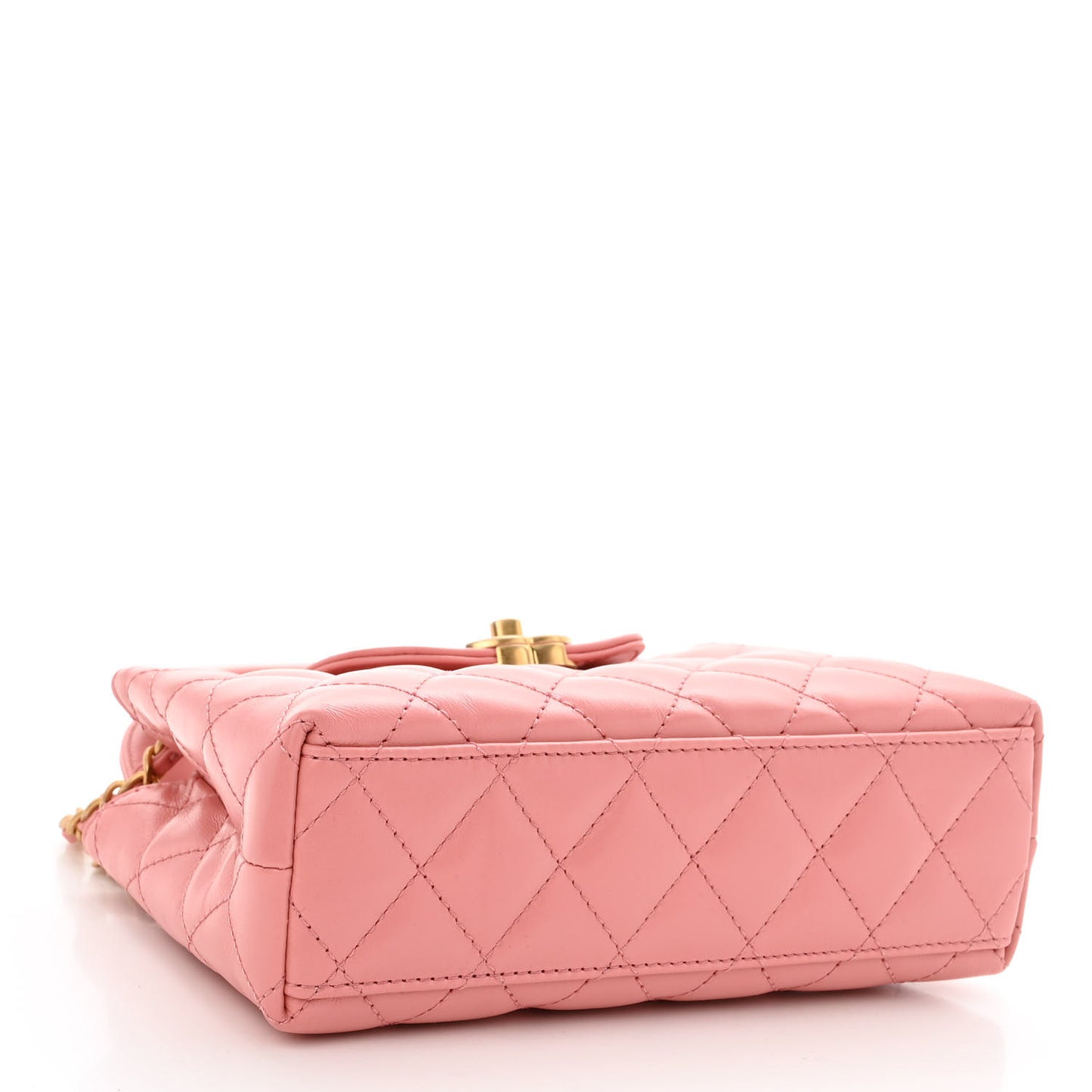 Shiny Aged Calfskin Quilted Nano Kelly Shopper Coral Pink