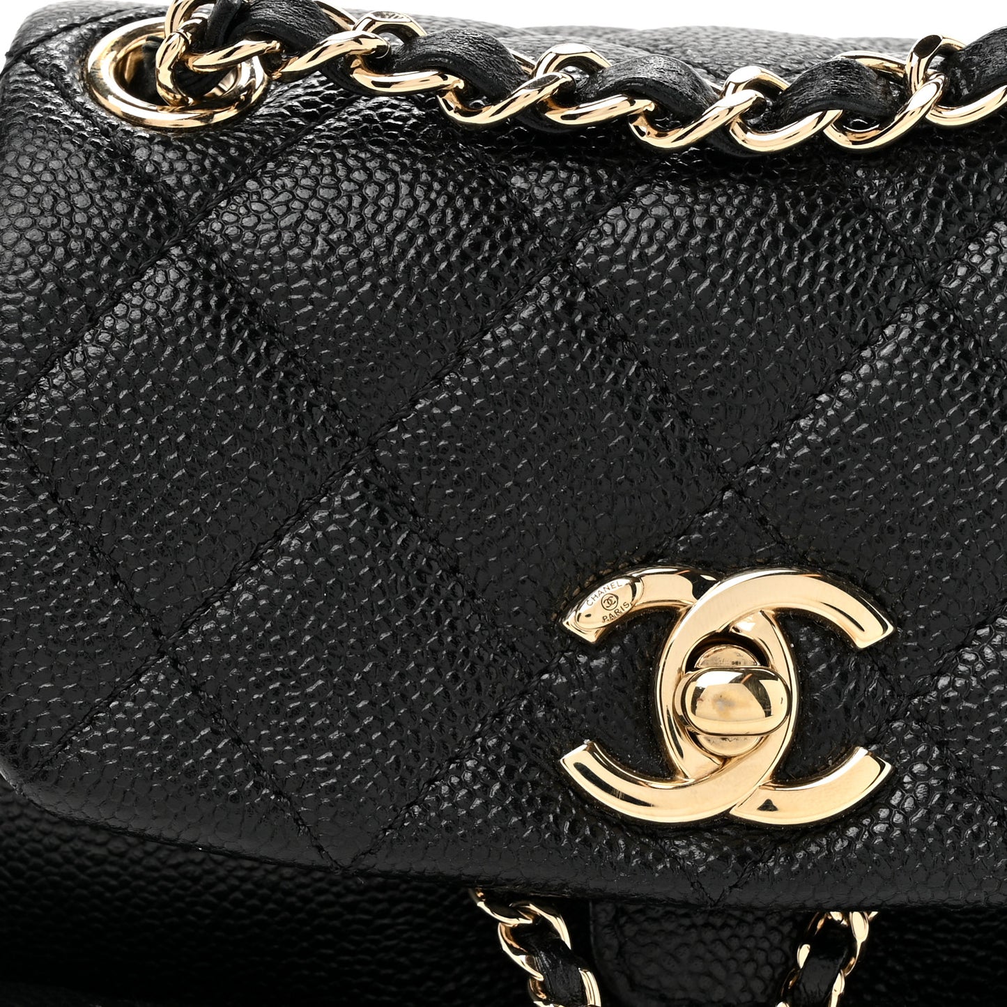 Shiny Caviar Quilted Small Duma Pockets Drawstring Backpack Black