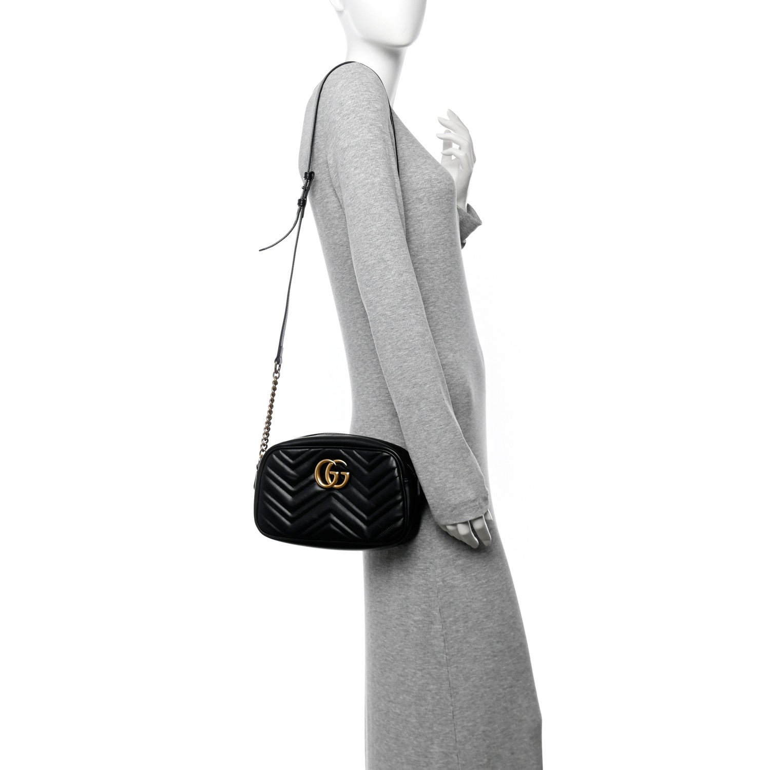 Gucci Calfskin Matelasse Small GG Marmont Chain Shoulder Bag Black 2 of 10