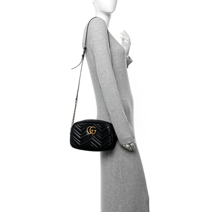 Gucci Calfskin Matelasse Small GG Marmont Chain Shoulder Bag Black 2 of 10
