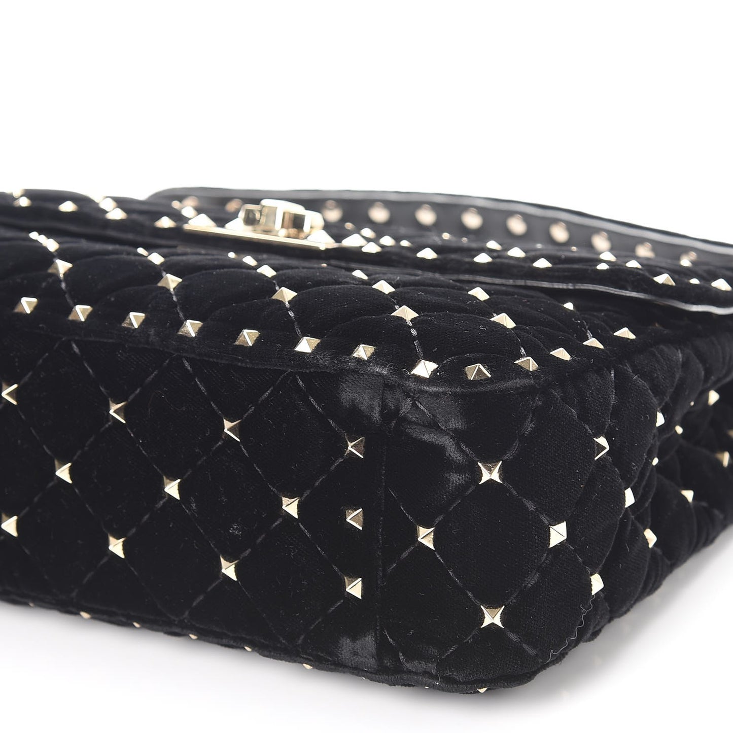 Velvet Medium Rockstud Spike Shoulder Bag Black