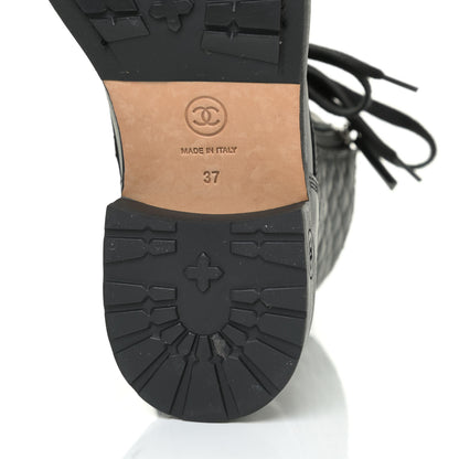 Chanel Calfskin Quilted Lace Up Combat Boots 37 Black 10 of 13