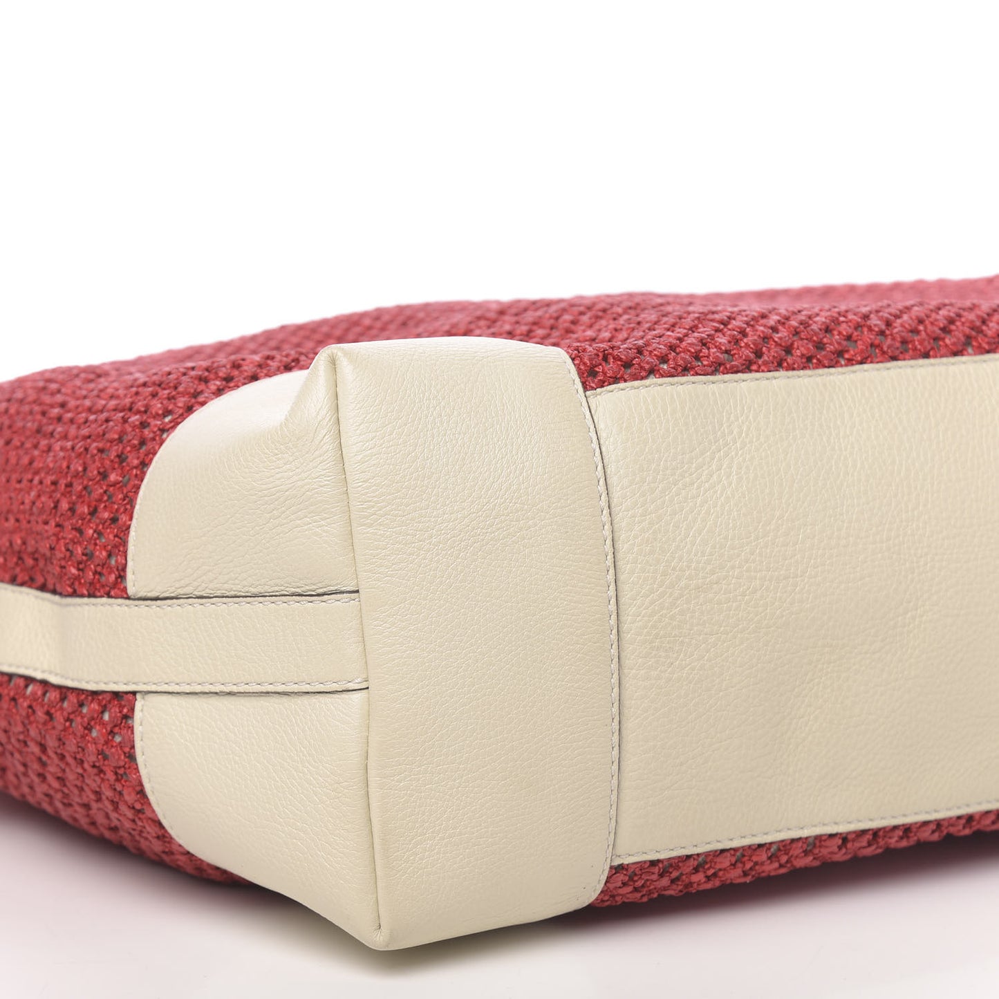 Straw Calfskin Bamboo Shopper Tote Raspberry