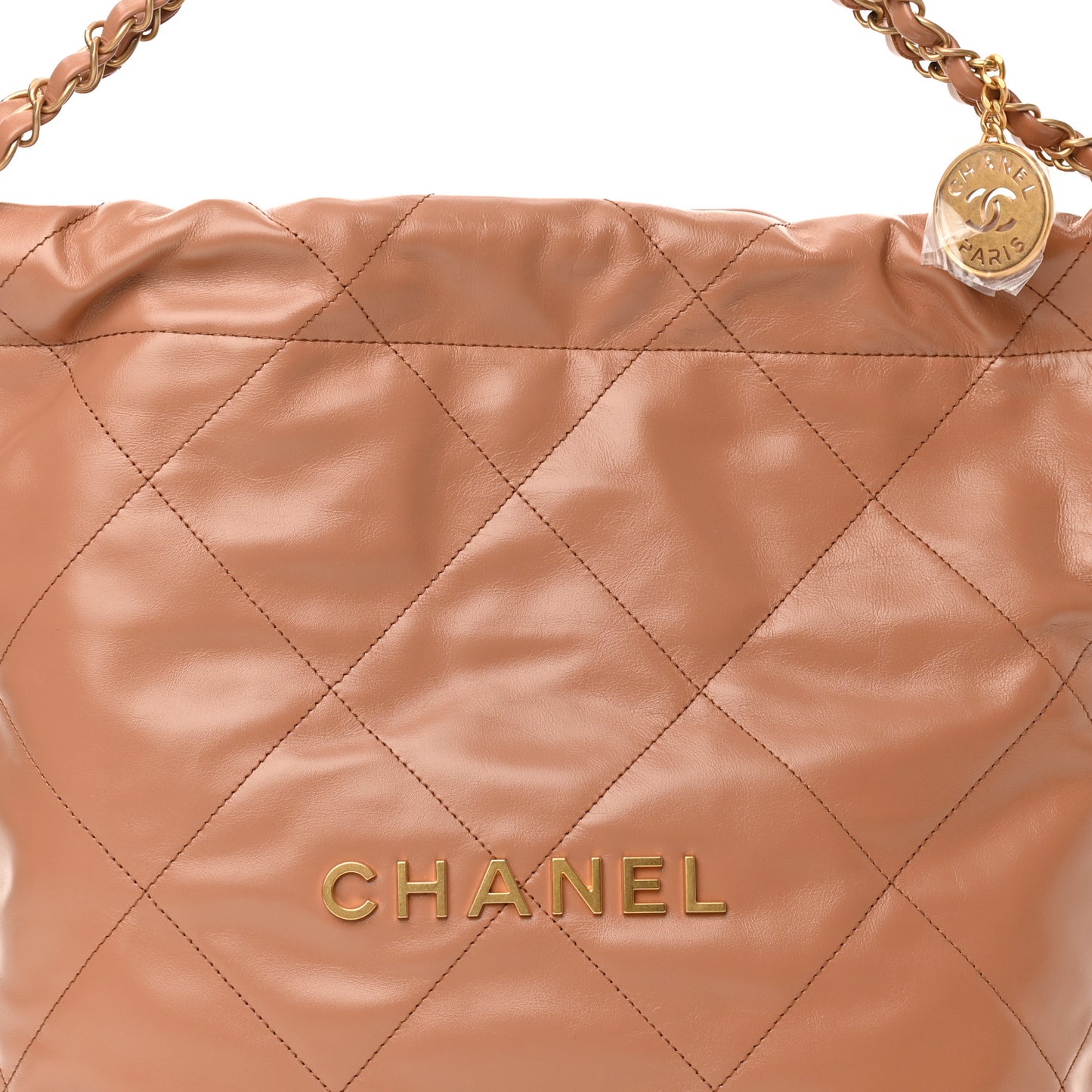 Shiny Calfskin Quilted Small Chanel 22 Camel