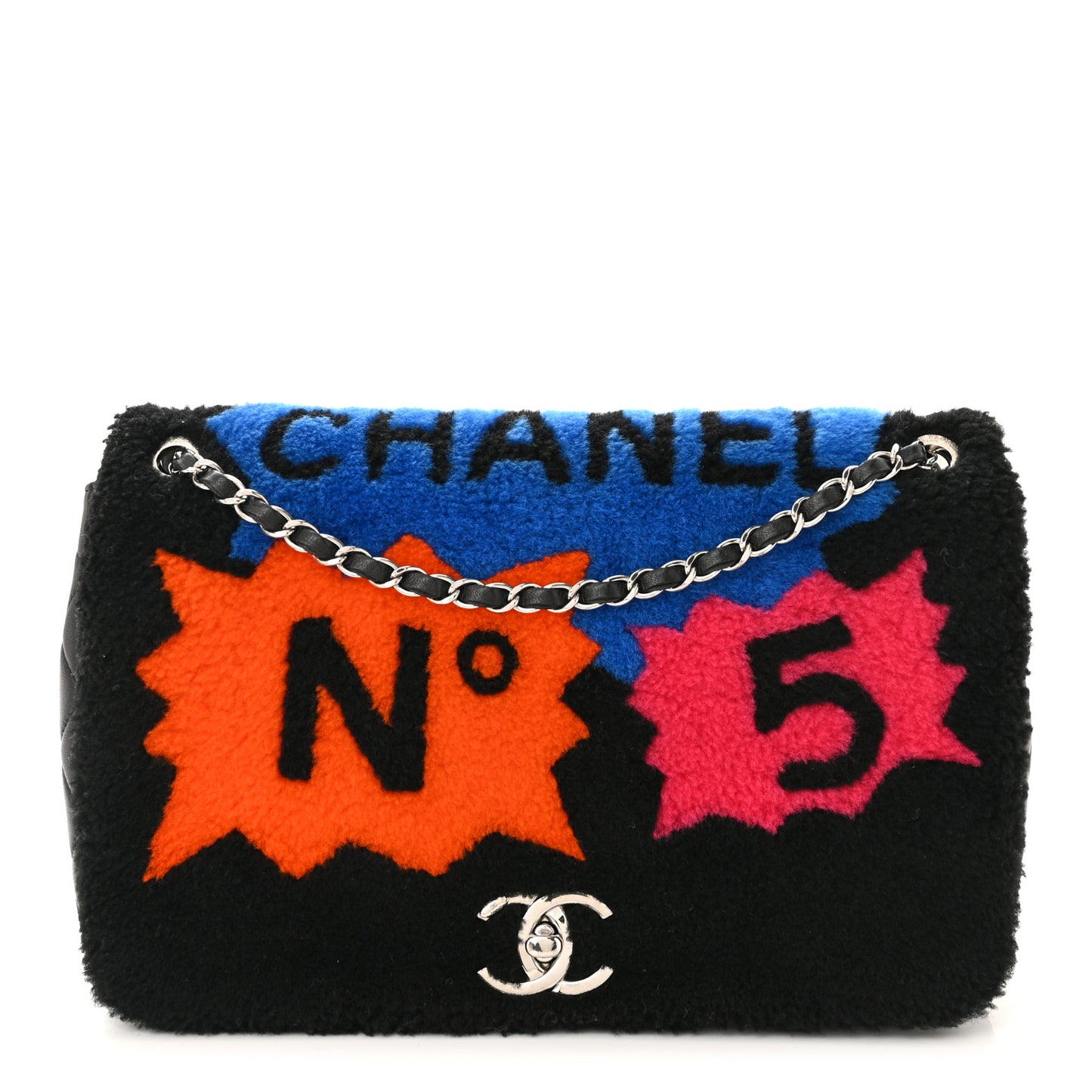 Shearling Lambskin Jumbo Chanel 100% Flap Black