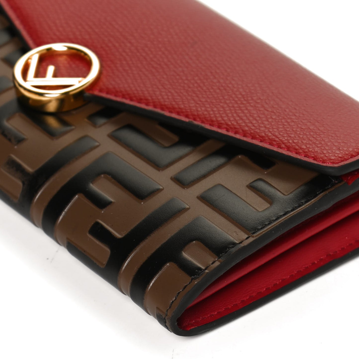 Vitello Cruise F is Fendi Bi-Color FF 1974 Embossed Continental Envelope Wallet Maya Black Fragola