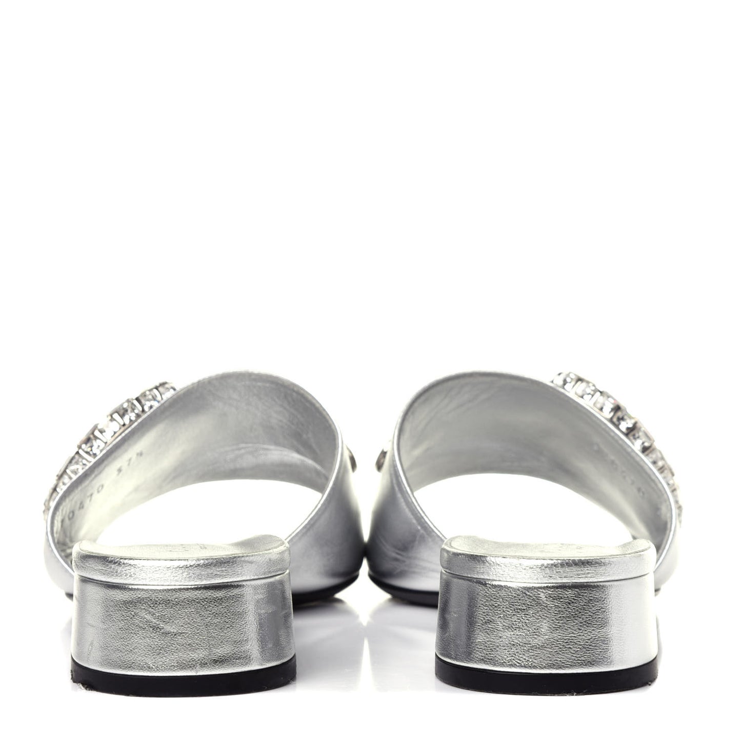 Metallic Nappa Crystal Maxine Horsebit Slide Sandals 37.5 Silver