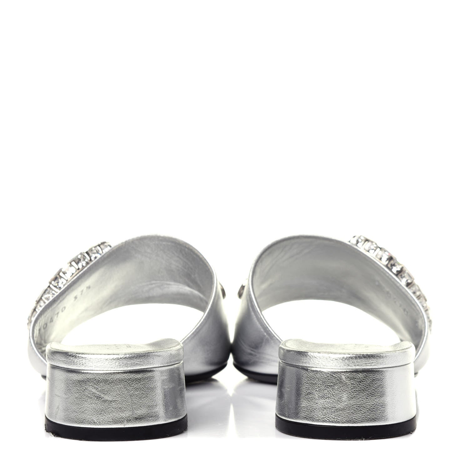 Gucci Metallic Nappa Crystal Maxine Horsebit Slide Sandals 37.5 Silver 6 of 12
