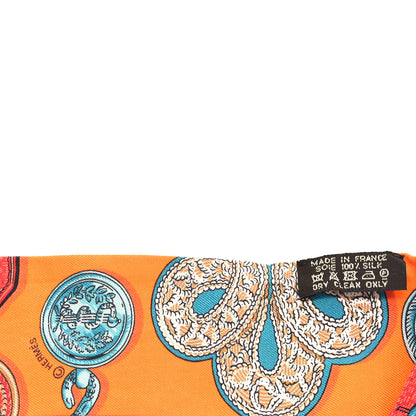 Hermes Silk Epaulettes Twilly Orange Turquoise Vert 3 of 4