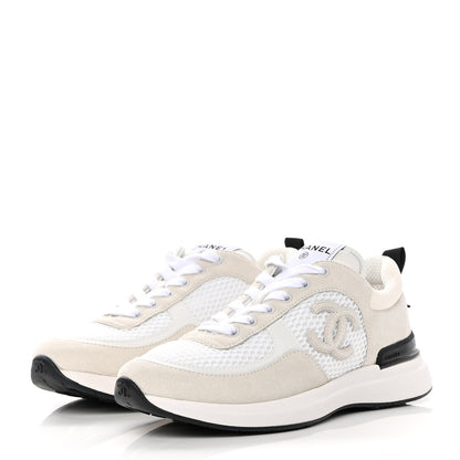 Chanel Calfskin Mesh Lycra Suede Womens Logo Sneakers 38.5 White 3 of 10